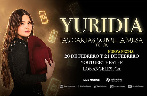 More Info for Yurida Llega a YouTube Theater Con Su Gira "Las Cartas Sobre La Mesa Tour" el 20 y 21 De Febrero De 2027